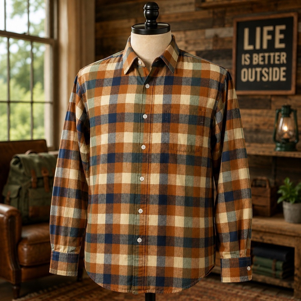 J.Crew Mens Flannel Plaid Button Down Shirt Brown Tan AZ838 FA22 Large